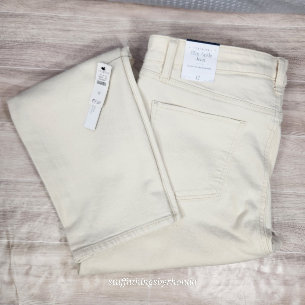 BRAND NEW With Tags Talbots Slim Ankle Jean‎ Cream / Ivory / Winter White USA 12